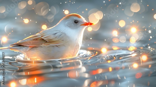Enchanting White Bird Amidst Sparkling Magical Lights