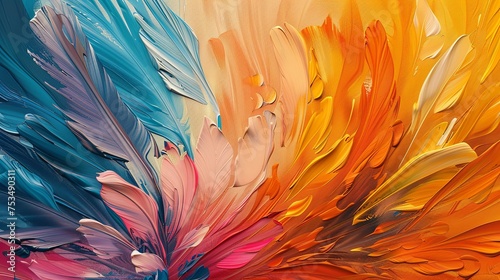 Dynamic Feather-Like Strokes in Abstract Painting