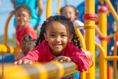 portrait of a dark-skinned happy girl on the playground
