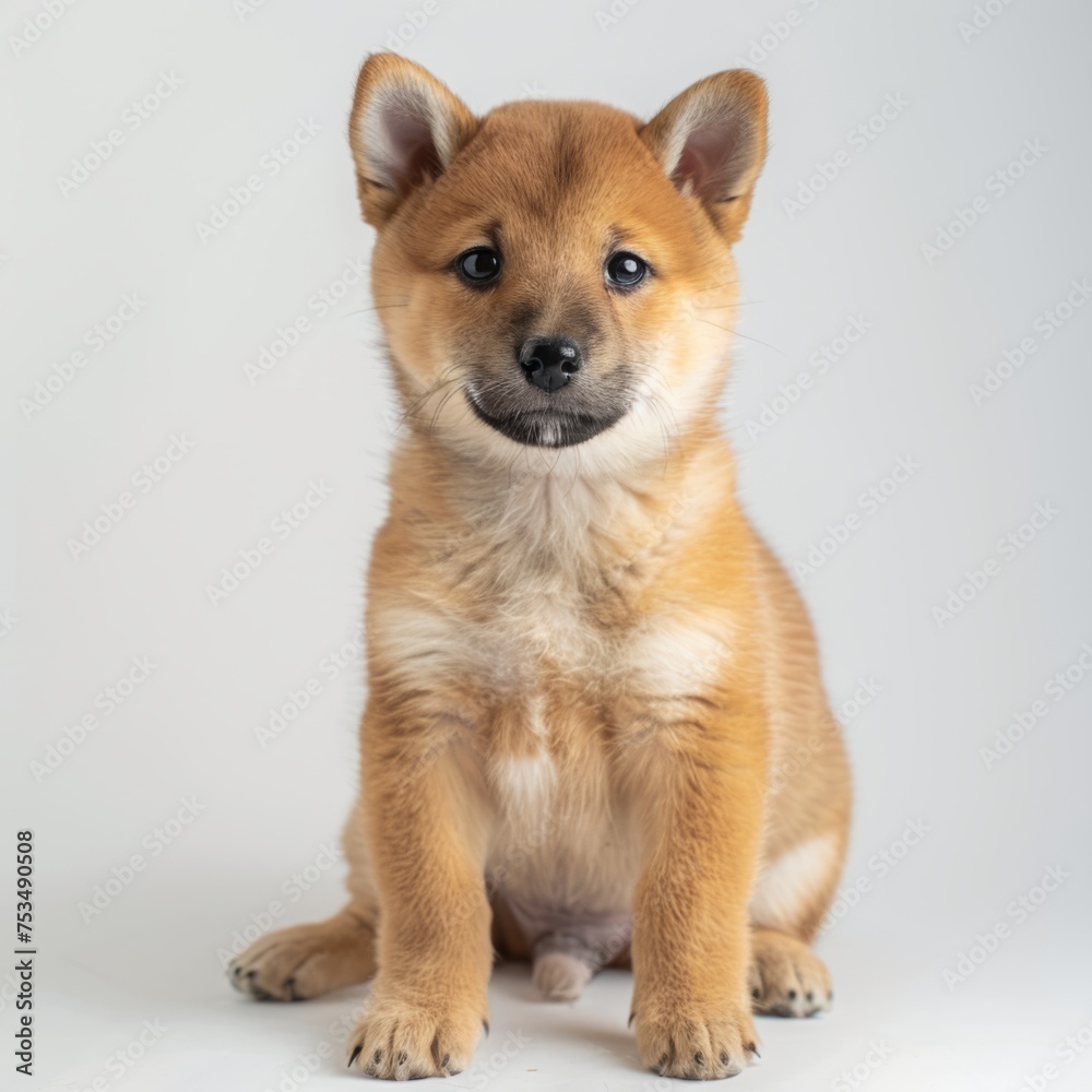 Shiba Inu puppy, portrait on a white background.