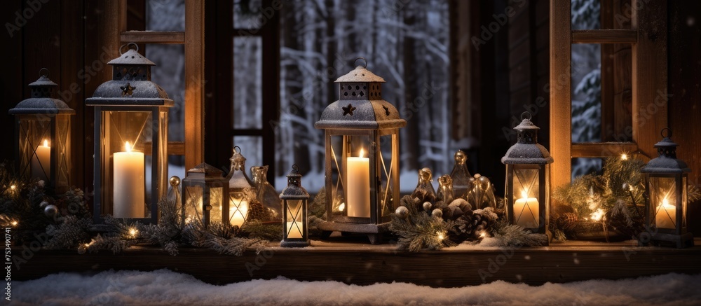 Decorating with candles lanterns and gifts for the winter season