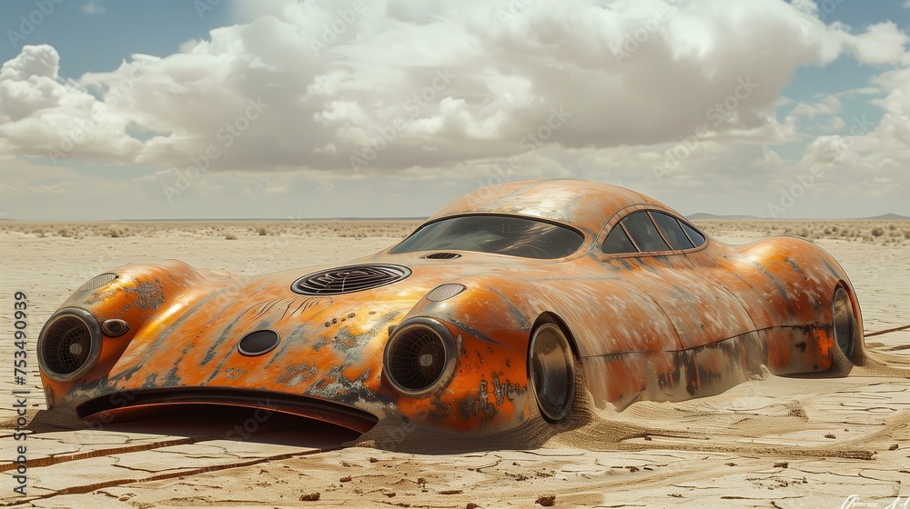Vintage Car Buried in Desert Sands with Rustic Aesthetic