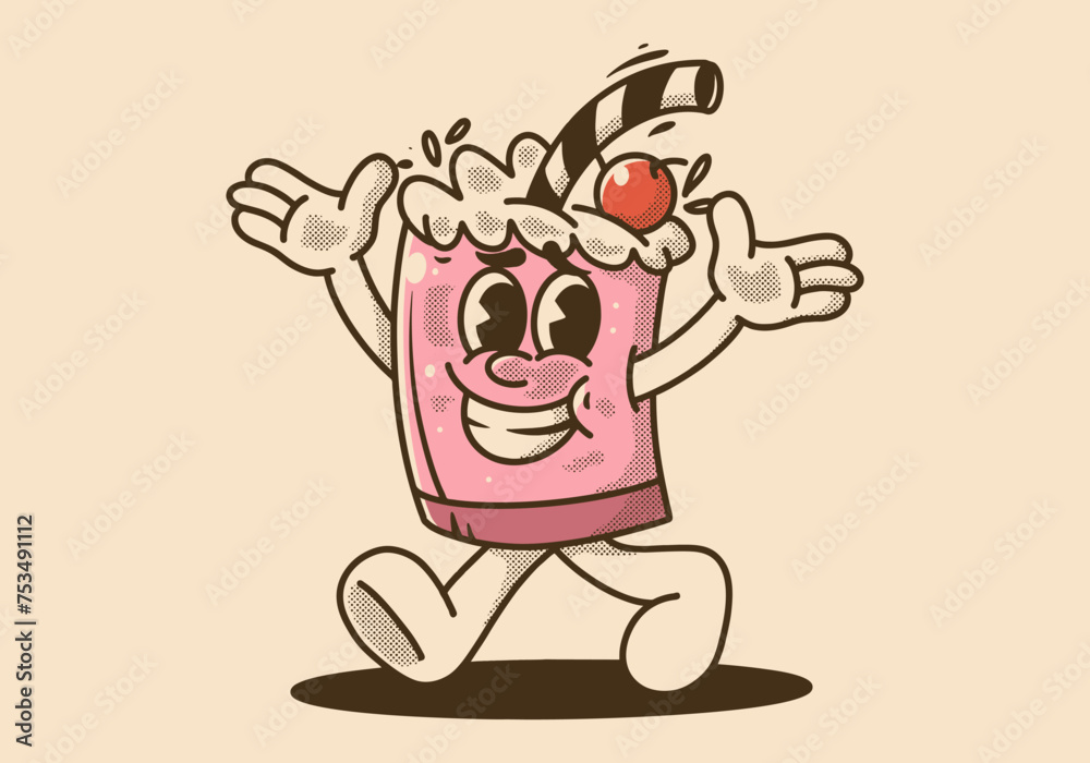 Vintage illustration of float drink mascot character with happy face