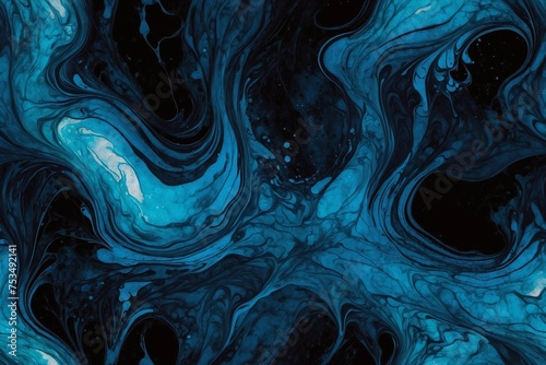 abstract blue color watercolor liquid paint blending on black backdrop © Jan