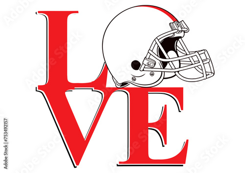 Love - word- Yellow and blue football player helmet, sport vector graphics, hockey, for websites, greetings, banners, cards, t-shirt, sweatshirt, prints, cricut, silhouette,