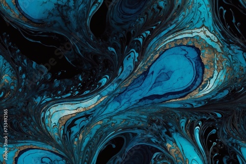 blue and black color marble liquid paint blending backdrop