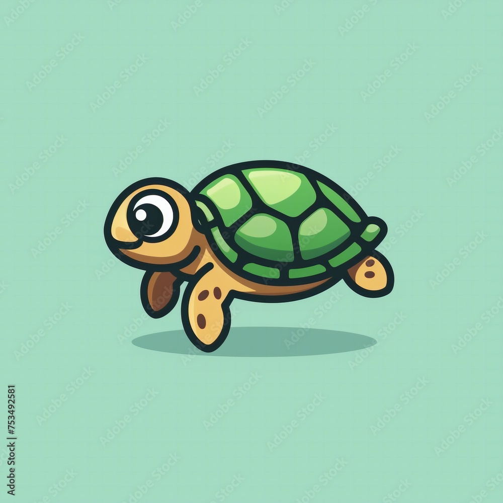 Obraz premium Cute sea turtle flat logo illustration, cartoon sea turtle icon. Adorable ocean animal nature icon concept for children and branding.
