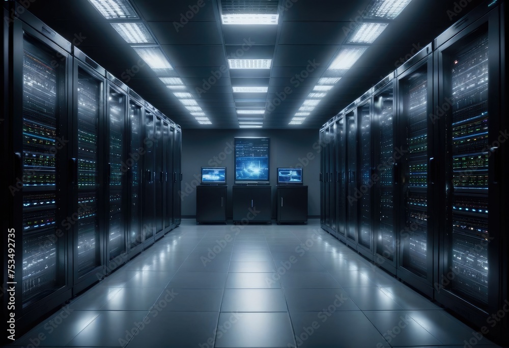 A data center concept featuring a server room equipped with racks of servers for efficient data management by ai generated A data center concept featuring a server room equipped with racks of servers for efficient data management by ai generated