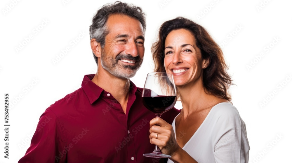 A loving couple enjoying a glass of wine together A loving couple enjoying a glass of wine together