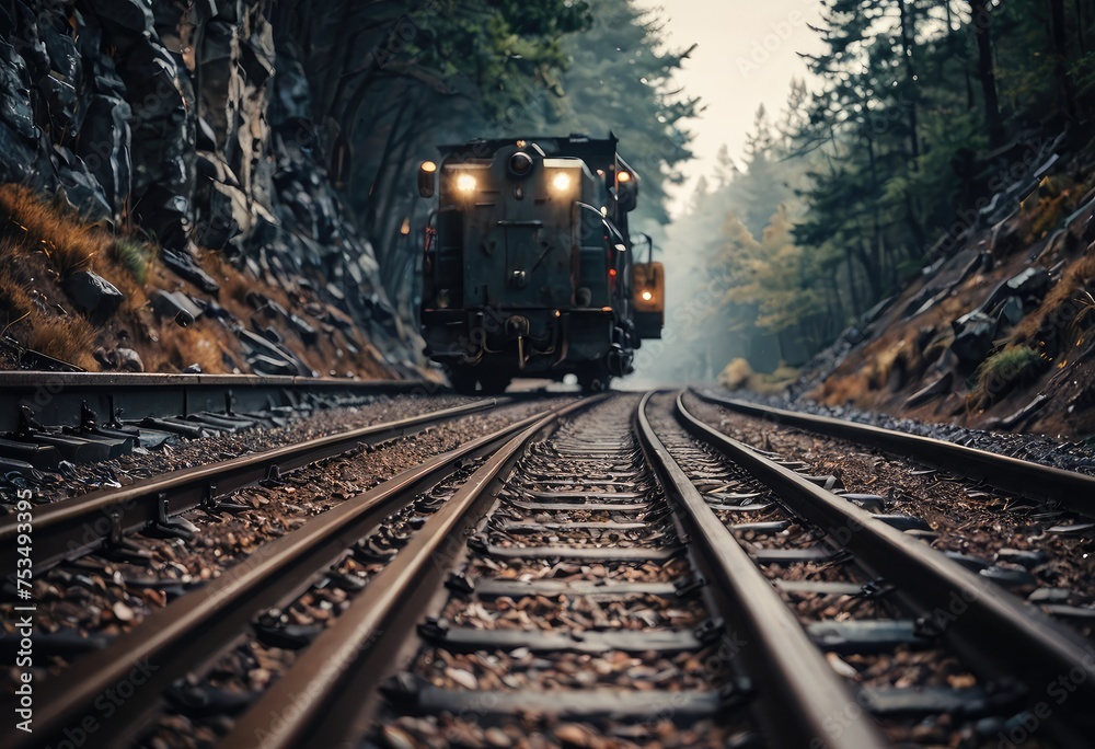 Fototapeta premium A mine with tracks signifies a labyrinth of tunnels winding through the earth's depths by ai generated