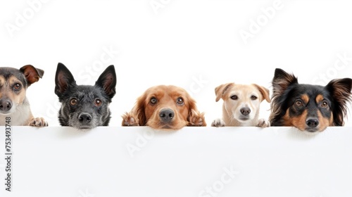 Adorable Canine Companions Peeking Over a White Banner