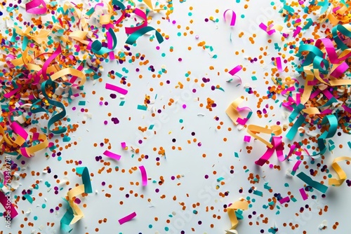Colorful Confetti and Streamers on White Background for Festive Celebration