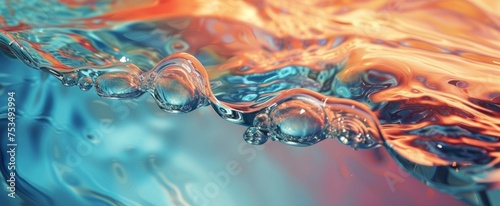Abstract Fluid Art Background With Vivid Blue And Orange Hues Featuring Bubbles And Waves Texture In High-Resolution Macro Photography