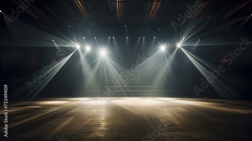 Spotlights Illuminating an Empty Stage for a Bright Show Scene in a Studio Entertainment