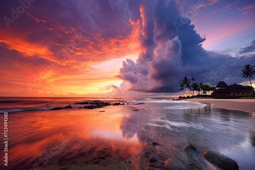 Cloudy Skies over Bali. Stunning Evening Sky with Warm, Tropical Sunset. Perfect for Travel