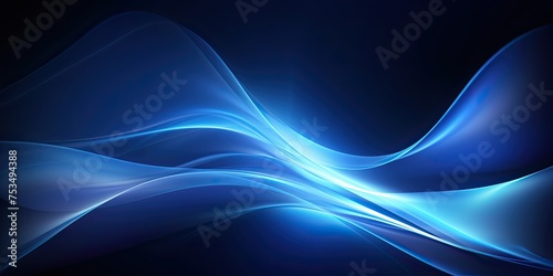 Blue Beam. Dark Blue Wavy Abstract Background with Glowing Blue Rays of Light and Waves © Serhii