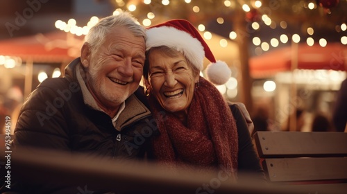 An Old Couple Smiling and Posing for a Picture During the Holidays photo