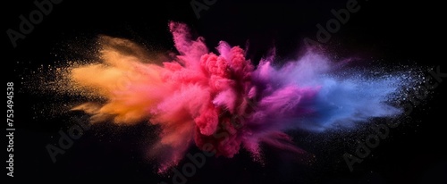 Spectacular Explosion of Colorful Dust with Vibrant Pink and Blue Hues Against Dark Background in High Resolution for Artistic and Creative Use