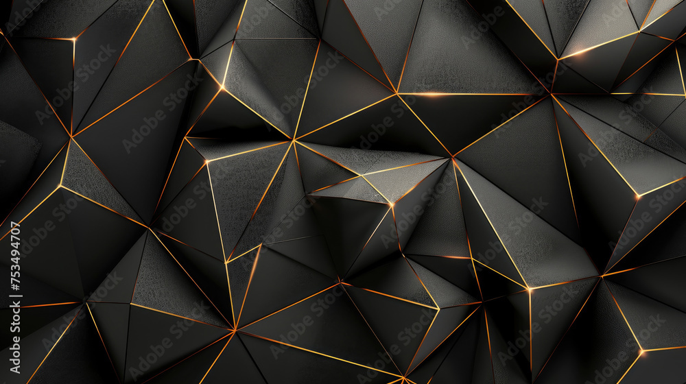 Luxurious black polygonal background with elegant gold line accents Luxurious black polygonal background with elegant gold line accents