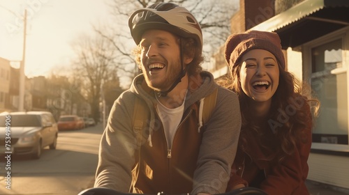 A Young Couple Enjoying a Bike Ride Together