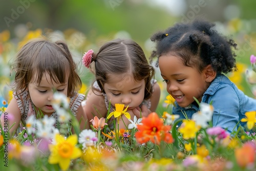 Happy Children Enjoying Spring: Close-Up Front Shot as They Lie in Grass