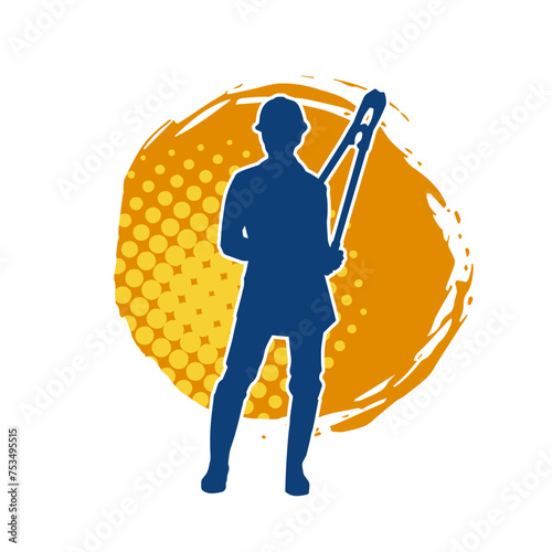 Silhouette of a female worker in pose holding cutting plier tool.
