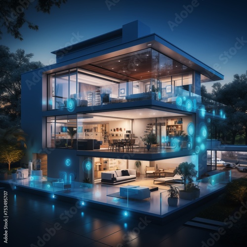 smart house, futuristic home interior, advanced technologies