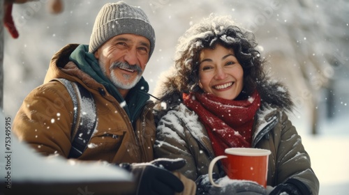 A Smiling Couple Posing for a Photo in the Snow