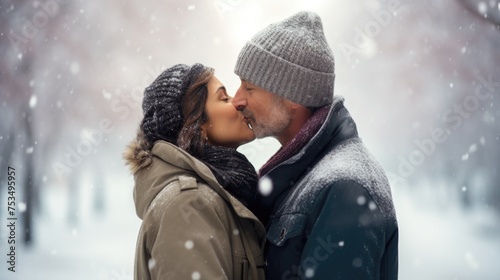 A Couple Sharing a Intimate Kiss in the Snow