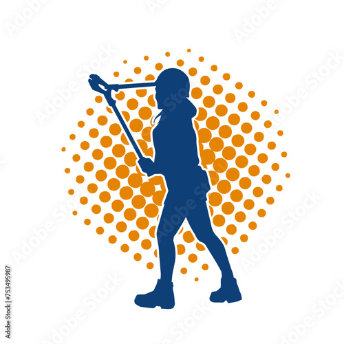 Silhouette of a female worker in pose holding cutting plier tool.