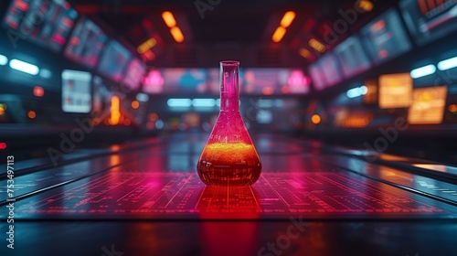 Glowing Flask in Futuristic Science Laboratory