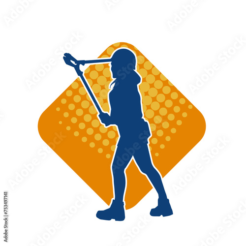 Silhouette of a female worker in pose holding cutting plier tool.