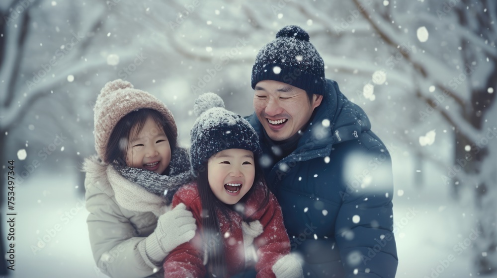 A family enjoying a snowy day together, Fictional Character Created By Generated AI. A family enjoying a snowy day together, Fictional Character Created By Generated AI.