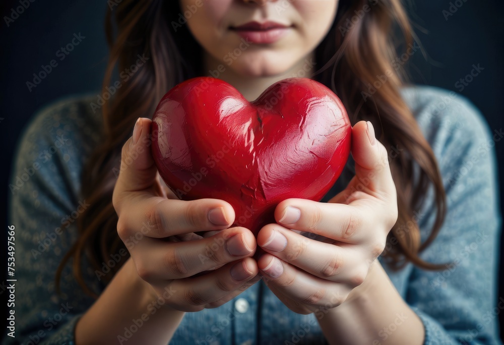 A woman delicately holds a heart in her hands, expressing love, care, and tenderness by ai generated A woman delicately holds a heart in her hands, expressing love, care, and tenderness by ai generated