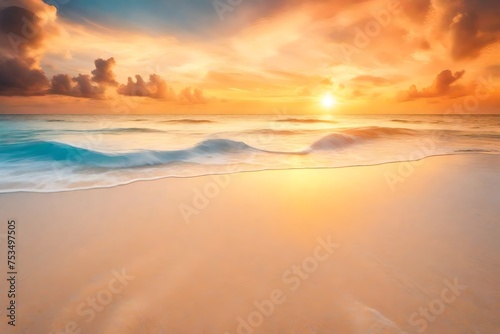 Copy space of soft sand sea and blur tropical beach with sunset sky and cloud abstract background. © Eun Woo Ai