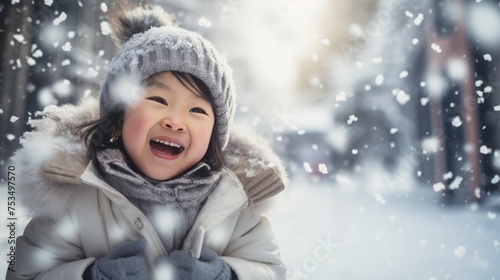 A happy child enjoying the snow - winter wonderland, Fictional Character Created By Generated AI.