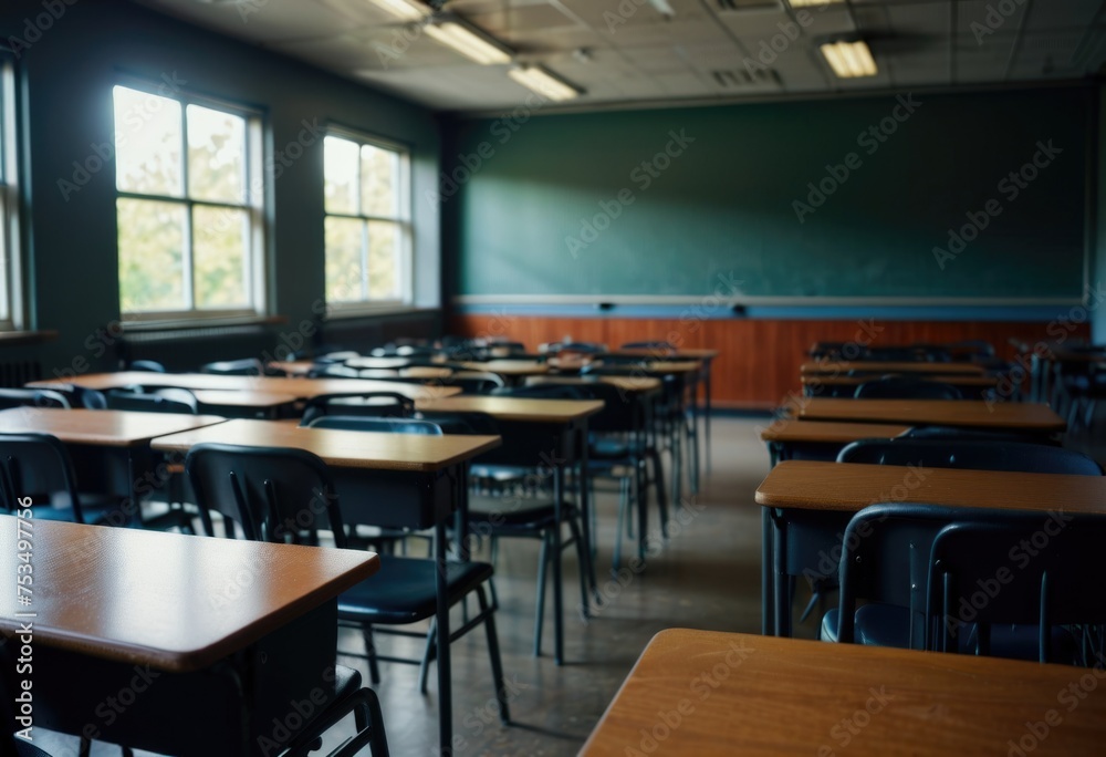 Against the blurred backdrop of an empty classroom by ai generated