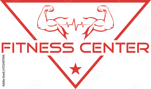 Fitness logo, Gym logo design template, with silhouettes of bodybuilders, vector illustration