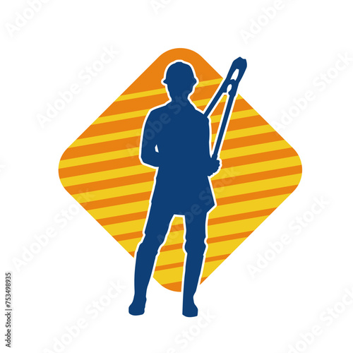 Silhouette of a female worker in pose holding cutting plier tool.