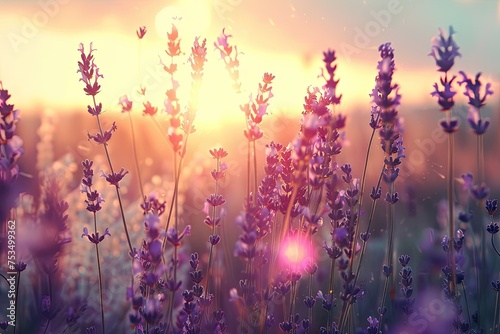 A field of lavender under the soft light of sunset