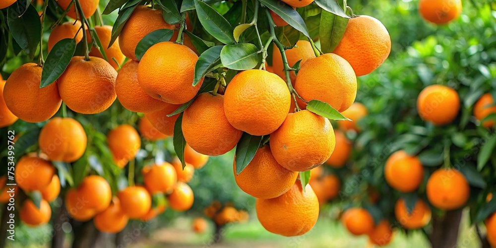 Ripe oranges on tree in orchard, closeup. Ripe oranges on tree in orchard, closeup.