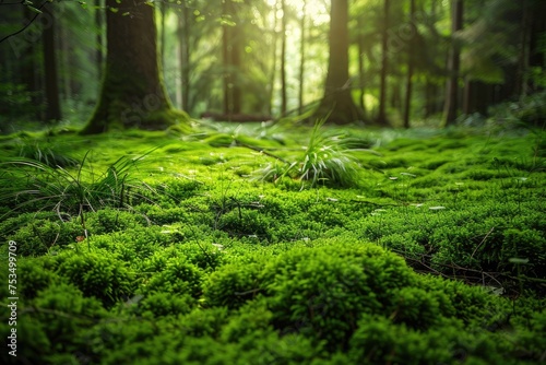 A dense green moss covering a forest floor photo