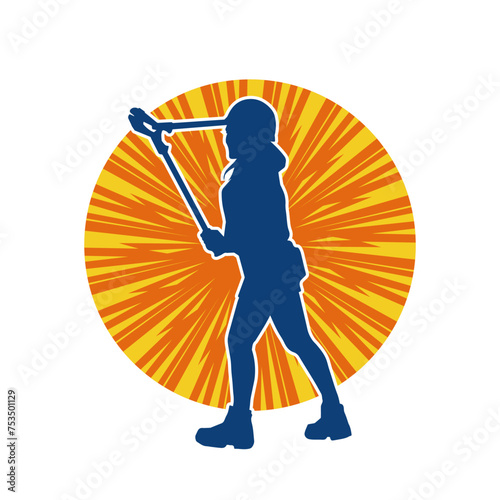 Silhouette of a female worker in pose holding cutting plier tool.
