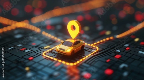 Autonomous Car with GPS Pin on Digital Map © Tiz21
