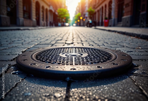 Observe steam escaping from sewer manholes on city streets by ai generated