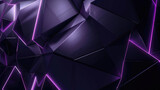 Luxurious black polygonal background with elegant neon purple stripe accents