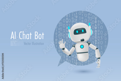 AI chat robot communicate and answer smart solution to user in speech bubble. Artificial Intelligence bot innovation technology. 3D vector 