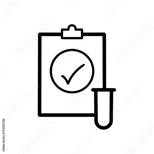 clinical analysis check icon, scientific laboratory, medical control or proven experiment, quality lab test, chemistry exam, thin line symbol on white background - editable stroke vector illustration