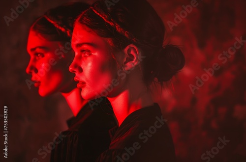 portrait of a beautiful girl in profile red filter