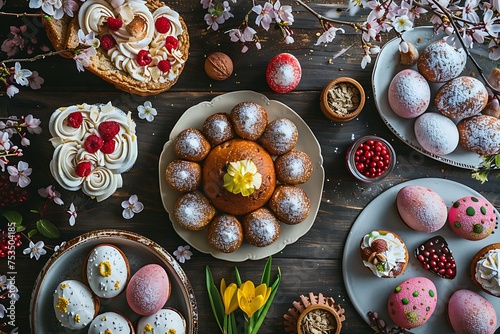 table with Easter food top view generated by AI